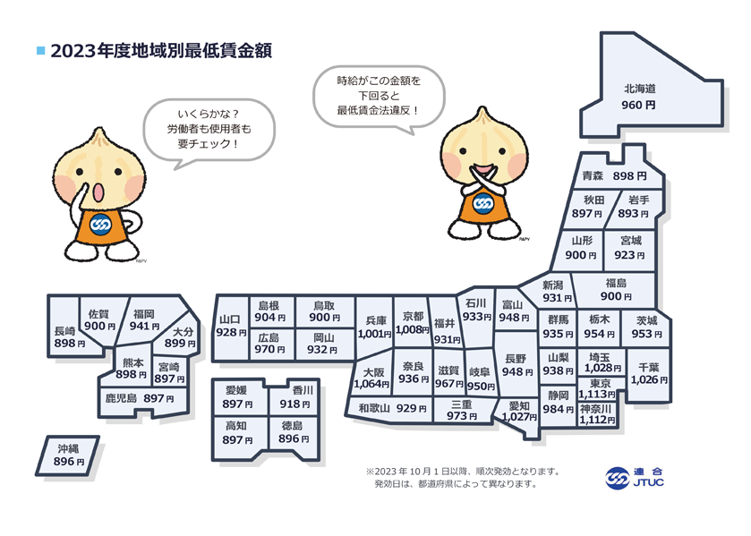 2023年度地域別最低賃金額